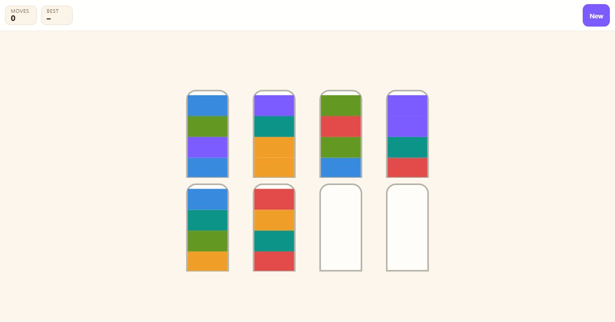 Water Sort: Six Tubes, One Colour Each